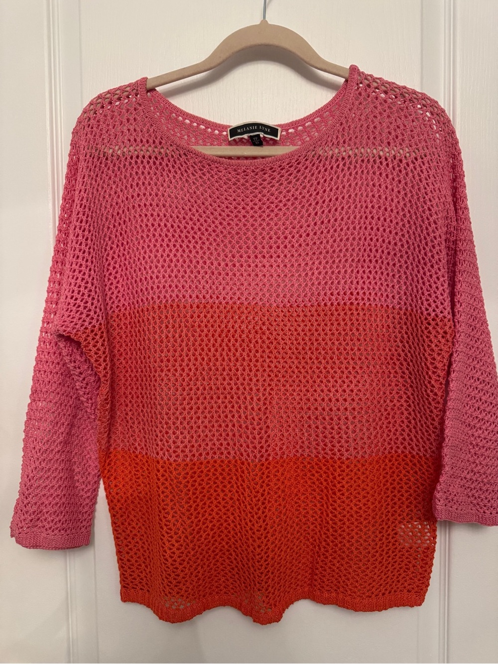 Melanie Lyne Pink- Orange Open-Knit Crewneck Too